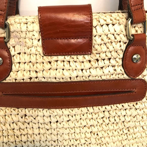 PATRICIA NASH Manarola Tote Purse Paper Rafia w/ Leather Trim - Picture 4 of 10